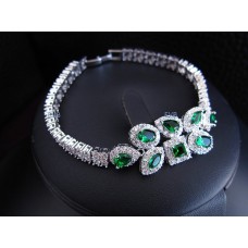 Platinum Plated Bracelet - Diamond Cut Original Swiss Cubic Zirconia Sapphire |Emerald